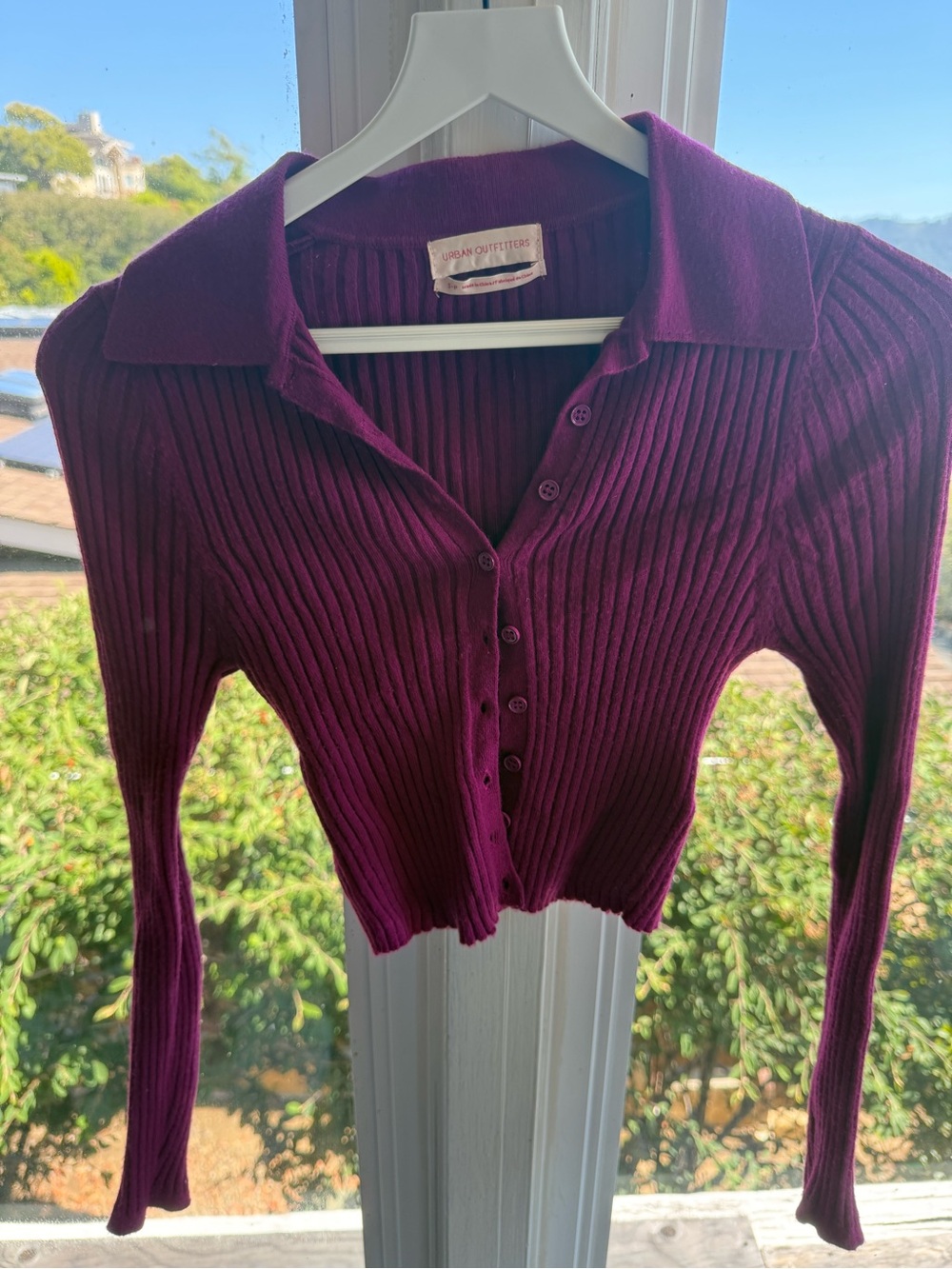 Urban Outfitters Plum Ribbed Button-Up Cardigan
